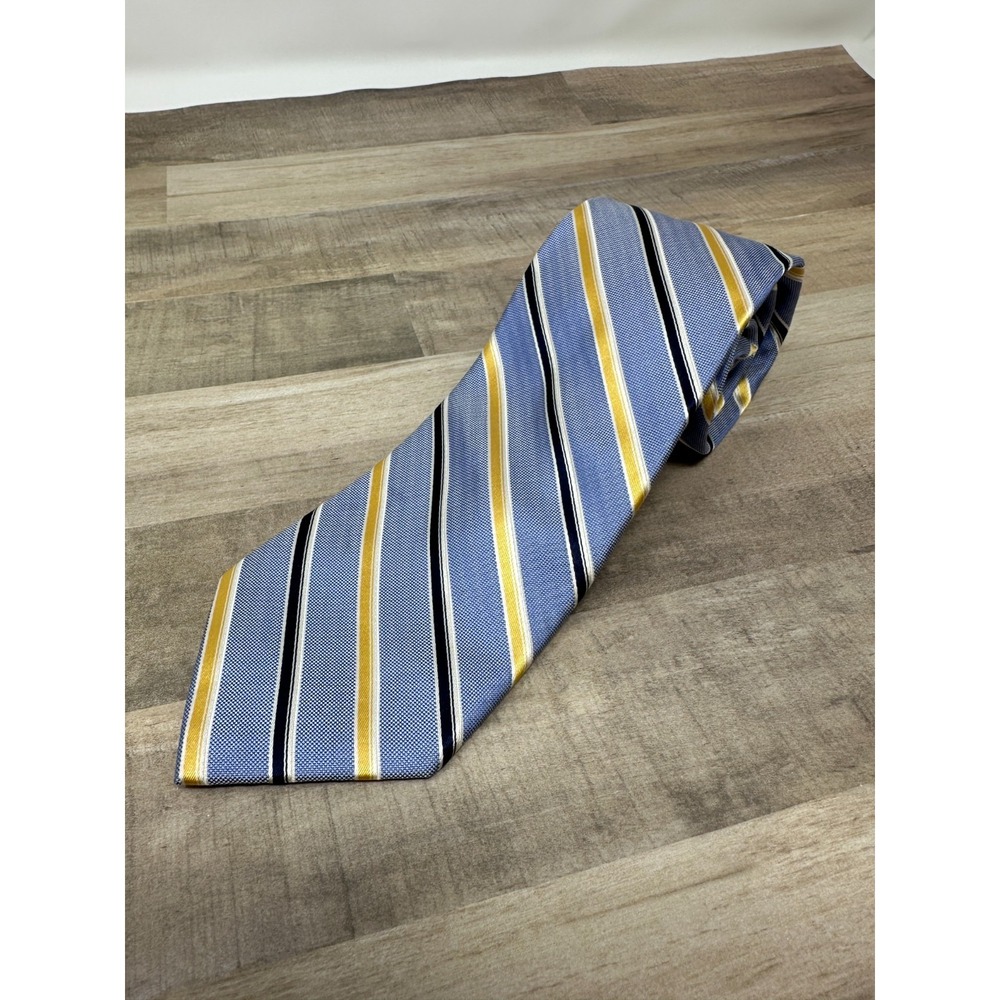 Chaps 100% Silk Tie Blue Yellow Striped 58"' x 3" Preppy Classic Menswear